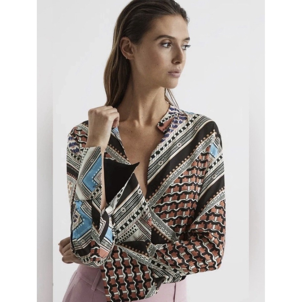 Reiss Everly Scarf Print Shirt Size 12